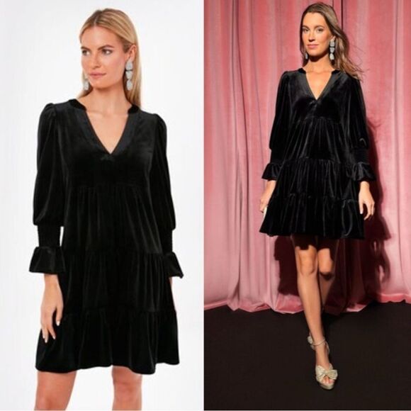 Pomander Place Tuckernuck Kenzo Black Velvet swing Dress - Picture 1 of 10